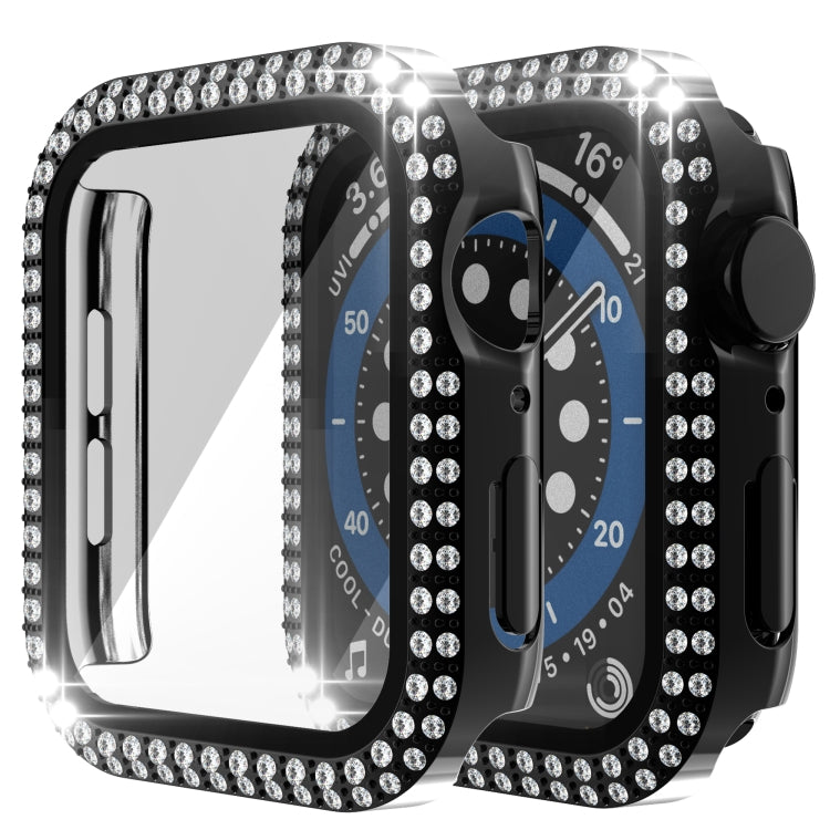 Double-Row Diamond PC+Tempered Glass Watch Case For Apple Watch Series 3&2&1 38mm