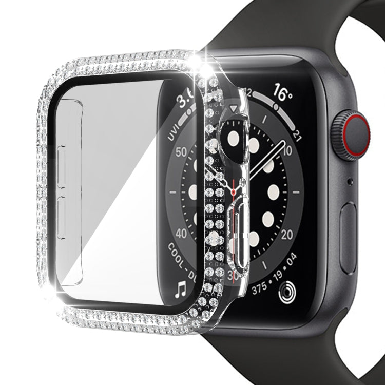 Double-Row Diamond PC+Tempered Glass Watch Case For Apple Watch Series 3&2&1 38mm