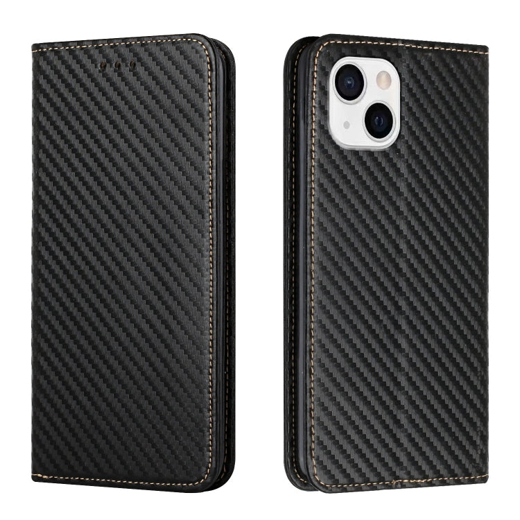 For iPhone 13 mini Carbon Fiber Texture Flip Holder Leather Phone Case