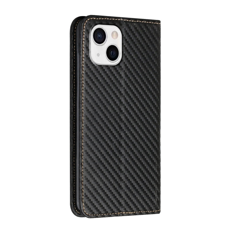 For iPhone 13 mini Carbon Fiber Texture Flip Holder Leather Phone Case