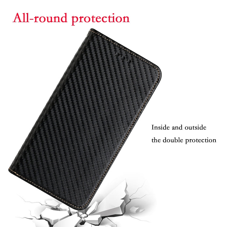 For iPhone 13 mini Carbon Fiber Texture Flip Holder Leather Phone Case
