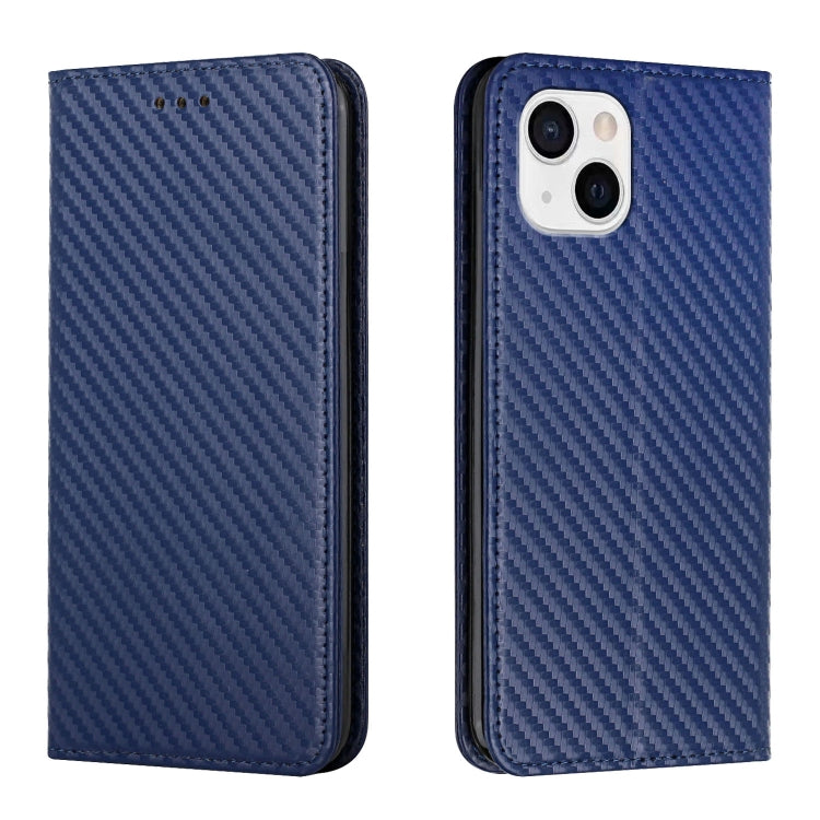 For iPhone 13 mini Carbon Fiber Texture Flip Holder Leather Phone Case