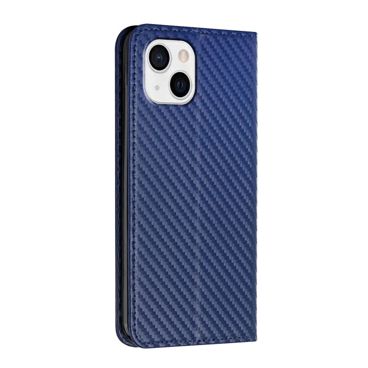 For iPhone 13 mini Carbon Fiber Texture Flip Holder Leather Phone Case