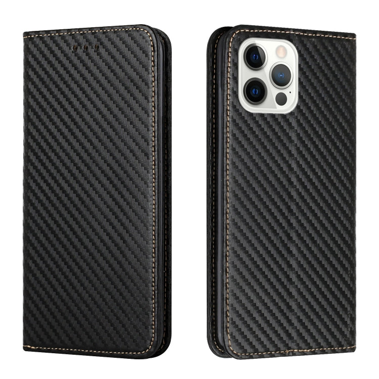 For iPhone 13 Pro Carbon Fiber Texture Flip Holder Leather Phone Case