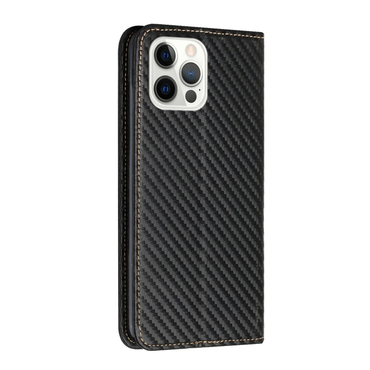 For iPhone 13 Pro Carbon Fiber Texture Flip Holder Leather Phone Case