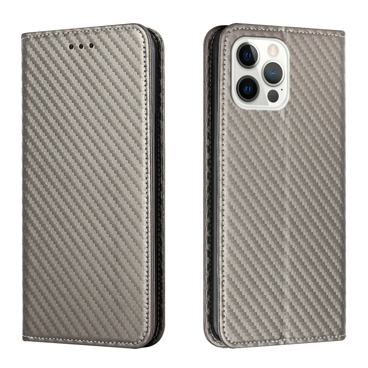 For iPhone 13 Pro Carbon Fiber Texture Flip Holder Leather Phone Case