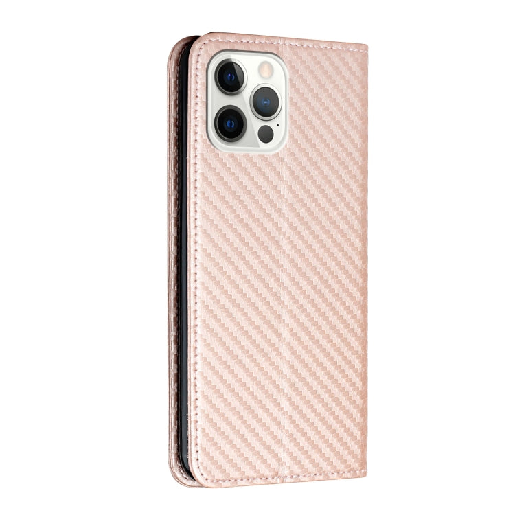 For iPhone 13 Pro Carbon Fiber Texture Flip Holder Leather Phone Case