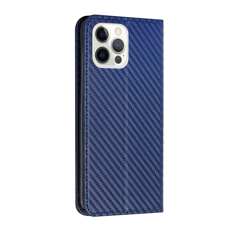 For iPhone 13 Pro Max Carbon Fiber Texture Flip Holder Leather Phone Case