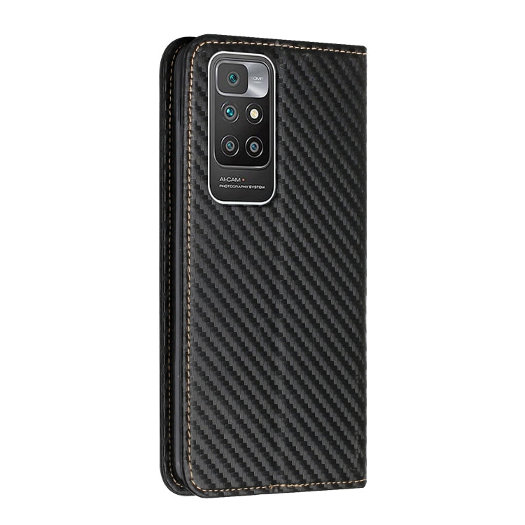 For Xiaomi Redmi 10 Carbon Fiber Texture Flip Holder Leather Phone Case