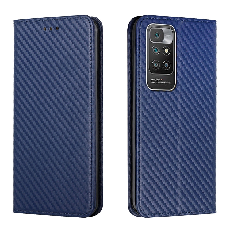 For Xiaomi Redmi 10 Carbon Fiber Texture Flip Holder Leather Phone Case
