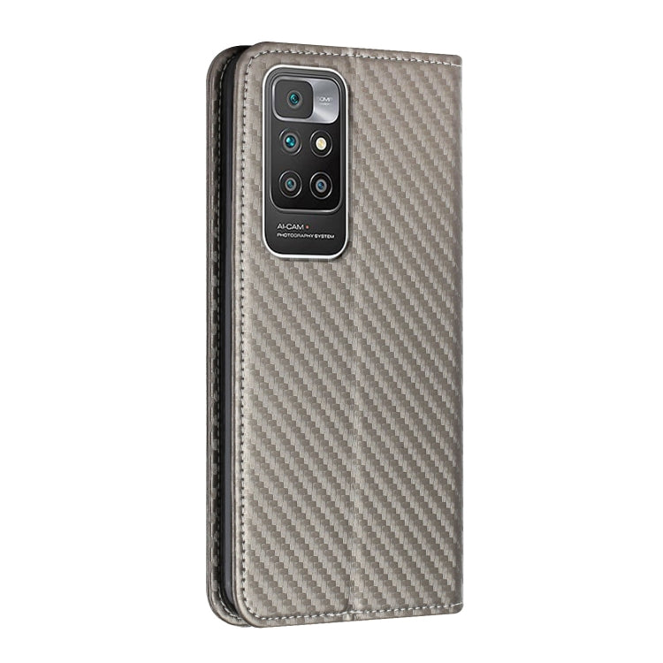 For Xiaomi Redmi 10 Carbon Fiber Texture Flip Holder Leather Phone Case