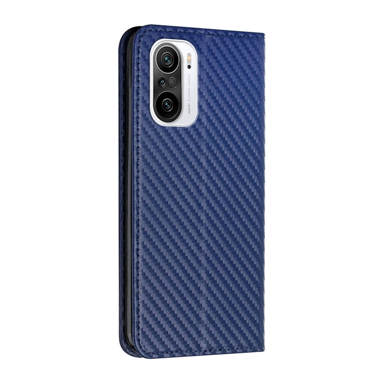 For Xiaomi Redmi K40 Carbon Fiber Texture Flip Holder Leather Phone Case