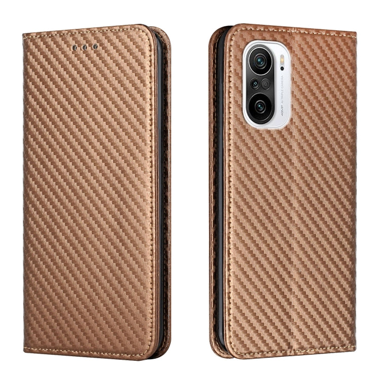 For Xiaomi Redmi K40 Carbon Fiber Texture Flip Holder Leather Phone Case