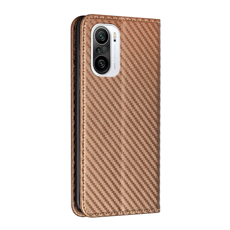 For Xiaomi Redmi K40 Carbon Fiber Texture Flip Holder Leather Phone Case