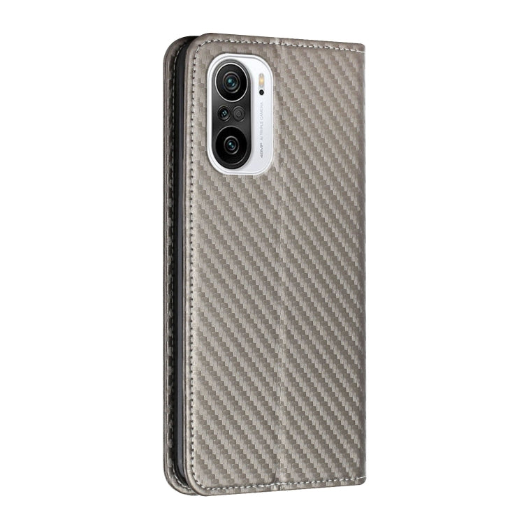 For Xiaomi Redmi K40 Carbon Fiber Texture Flip Holder Leather Phone Case