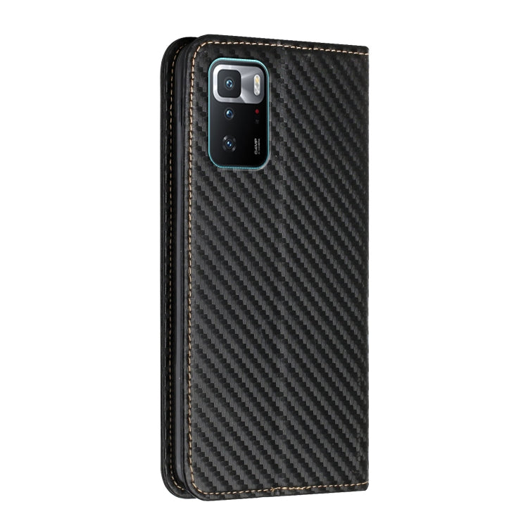 For Xiaomi Redmi Note 10 Pro 5G Carbon Fiber Texture Flip Holder Leather Phone Case