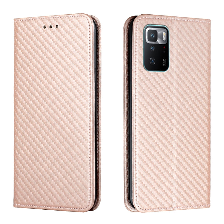 For Xiaomi Redmi Note 10 Pro 5G Carbon Fiber Texture Flip Holder Leather Phone Case