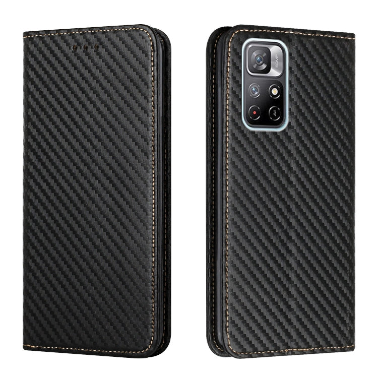 For Xiaomi Redmi Note 11 5G CN Version Carbon Fiber Texture Flip Holder Leather Phone Case