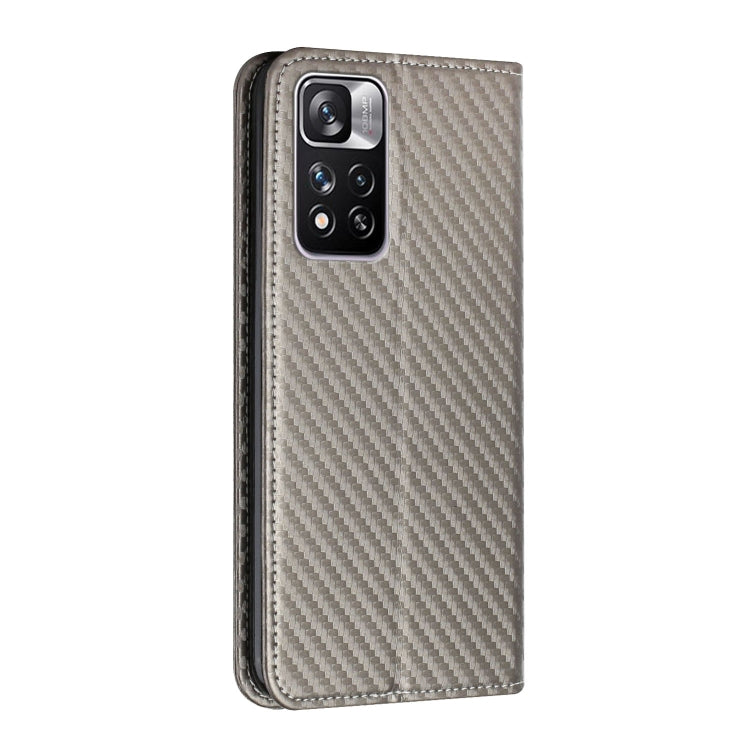 For Xiaomi Redmi Note 11 Pro 5G CN Version Carbon Fiber Texture Flip Holder Leather Phone Case