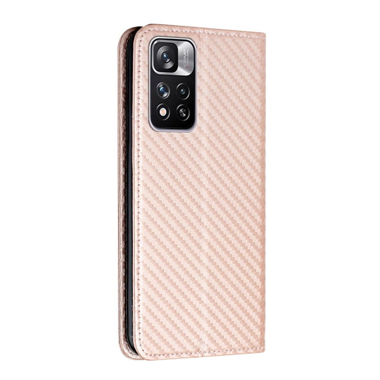 For Xiaomi Redmi Note 11 Pro 5G CN Version Carbon Fiber Texture Flip Holder Leather Phone Case