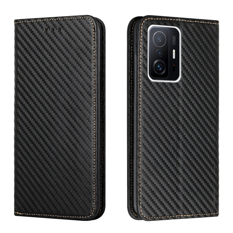 For Xiaomi Mi 11T Carbon Fiber Texture Flip Holder Leather Phone Case