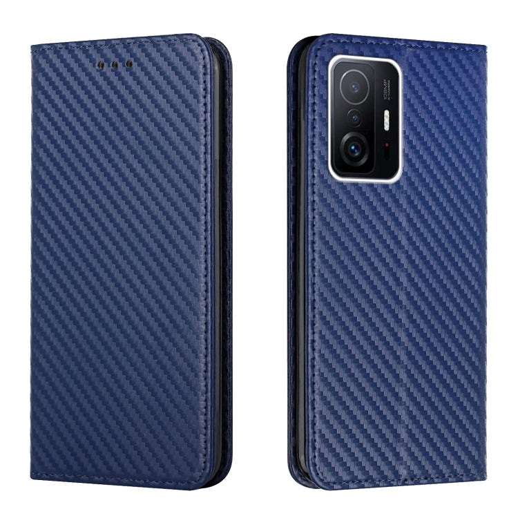 For Xiaomi Mi 11T Carbon Fiber Texture Flip Holder Leather Phone Case