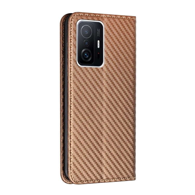 For Xiaomi Mi 11T Carbon Fiber Texture Flip Holder Leather Phone Case