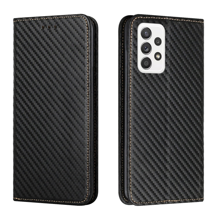 For Samsung Galaxy A33 5G Carbon Fiber Texture Flip Holder Leather Phone Case