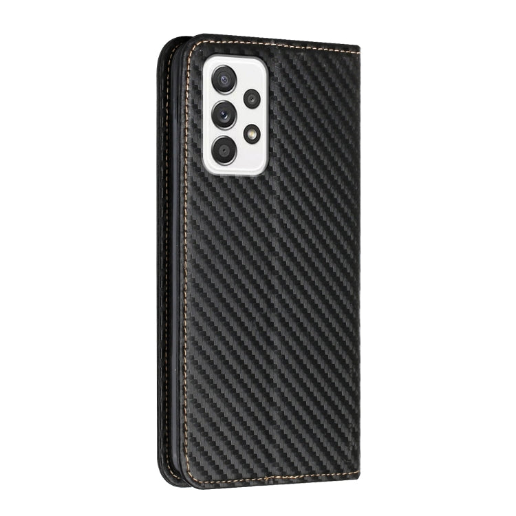 For Samsung Galaxy A33 5G Carbon Fiber Texture Flip Holder Leather Phone Case