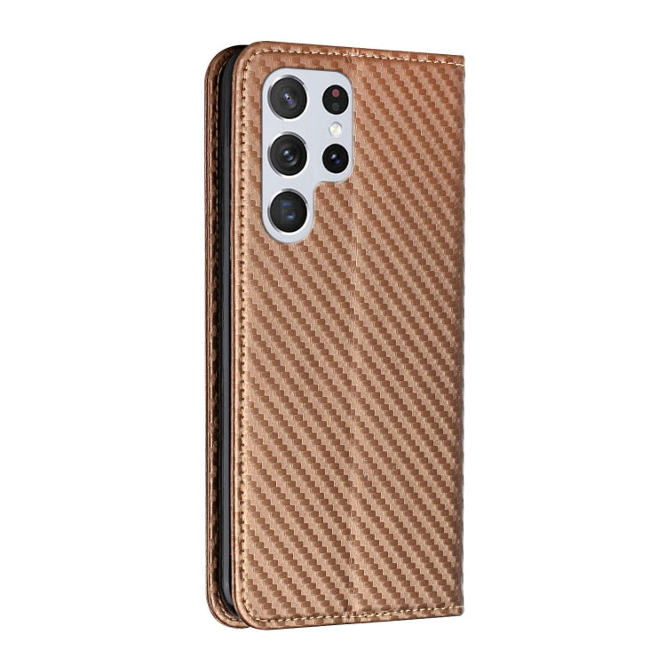 For Samsung Galaxy S22 Ultra 5G Carbon Fiber Texture Flip Holder Leather Phone Case