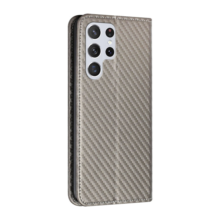 For Samsung Galaxy S22 Ultra 5G Carbon Fiber Texture Flip Holder Leather Phone Case