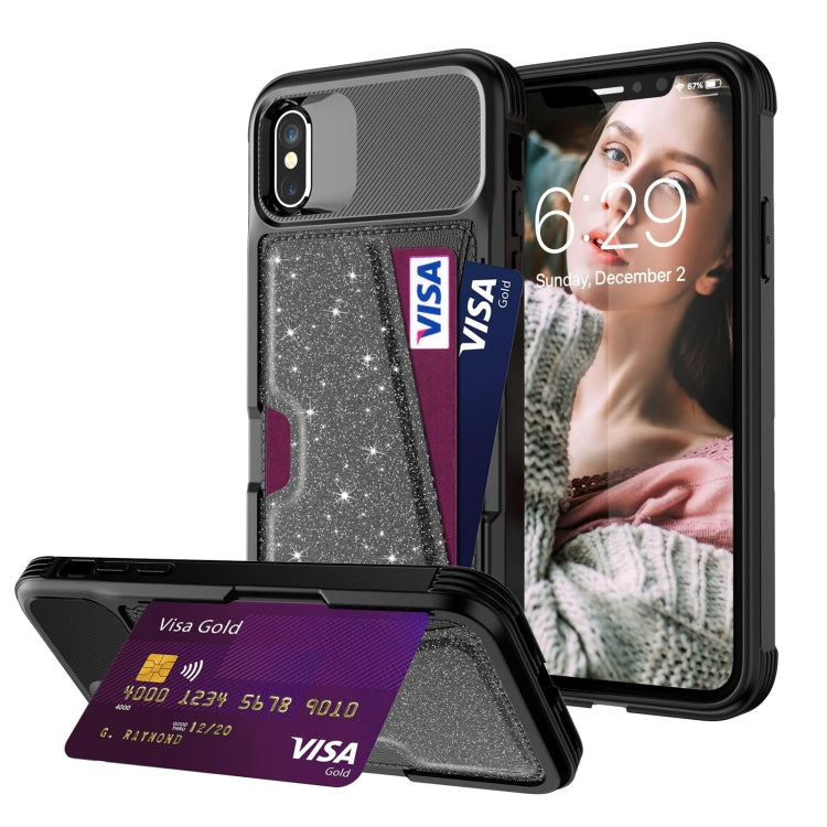 For iPhone X / XS Glitter Magnetic Card Bag Leather Case