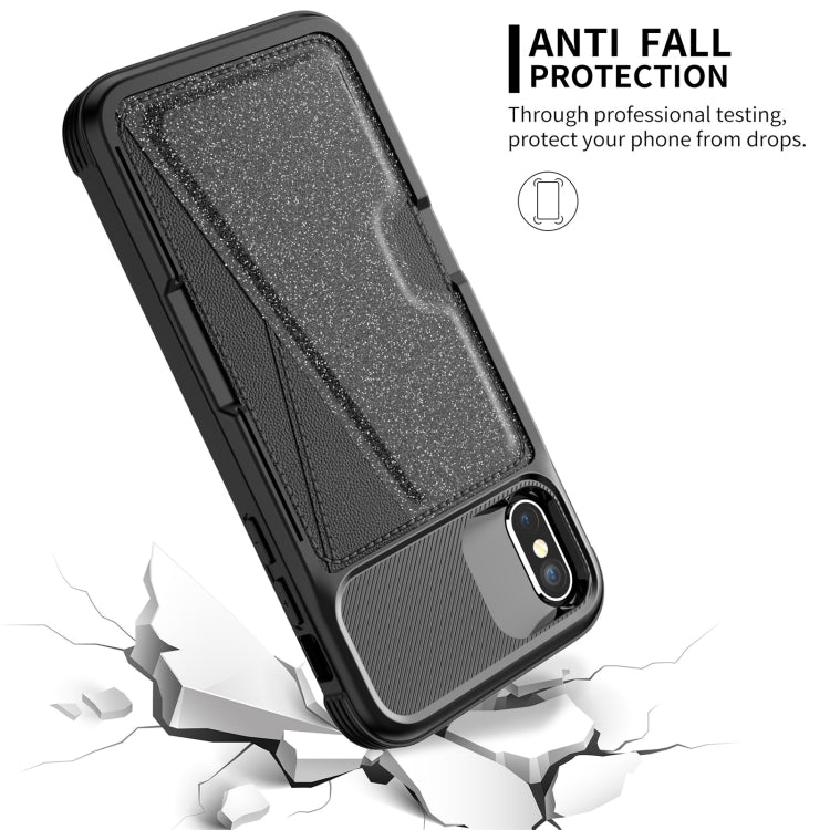 For iPhone X / XS Glitter Magnetic Card Bag Leather Case