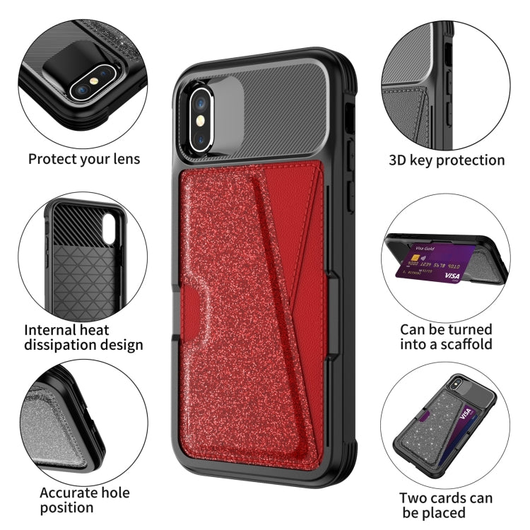 For iPhone X / XS Glitter Magnetic Card Bag Leather Case