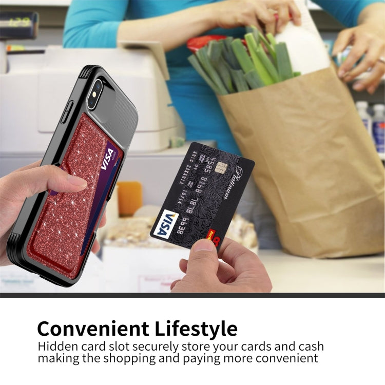 For iPhone X / XS Glitter Magnetic Card Bag Leather Case