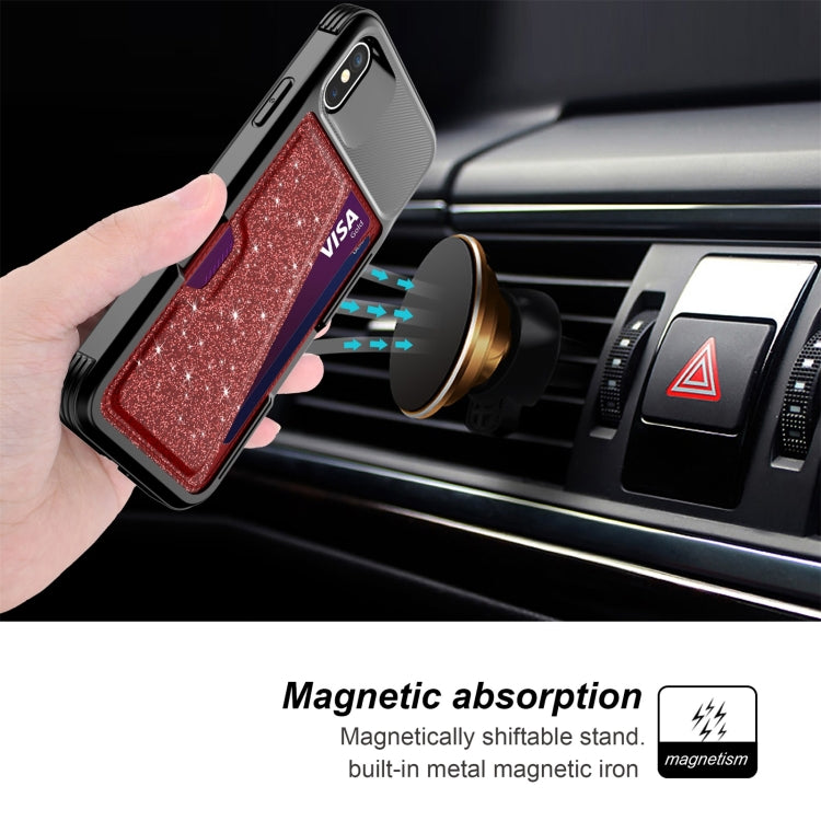 For iPhone X / XS Glitter Magnetic Card Bag Leather Case