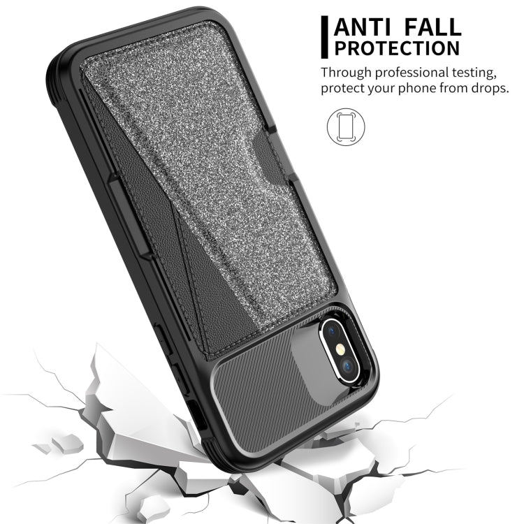 For iPhone X / XS Glitter Magnetic Card Bag Leather Case