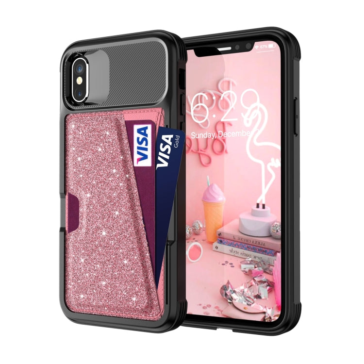 For iPhone X / XS Glitter Magnetic Card Bag Leather Case