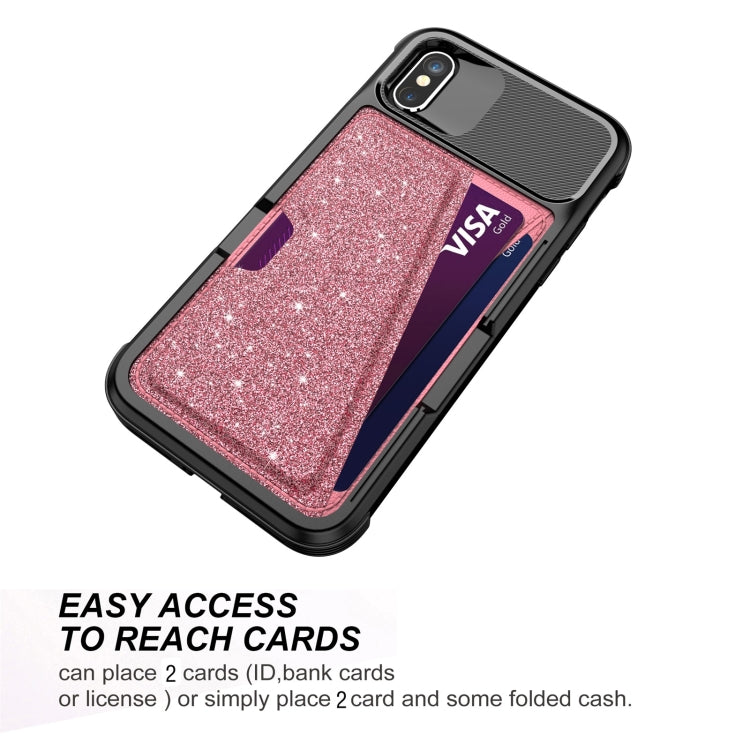 For iPhone X / XS Glitter Magnetic Card Bag Leather Case