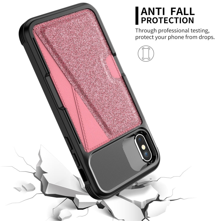 For iPhone X / XS Glitter Magnetic Card Bag Leather Case