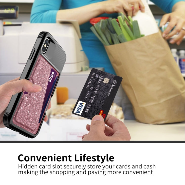 For iPhone X / XS Glitter Magnetic Card Bag Leather Case