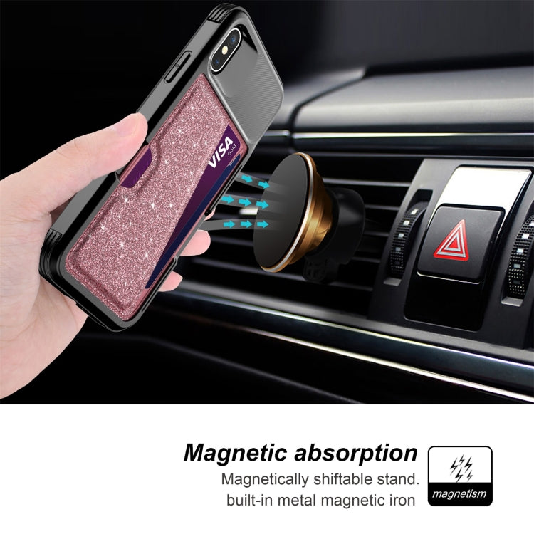 For iPhone X / XS Glitter Magnetic Card Bag Leather Case