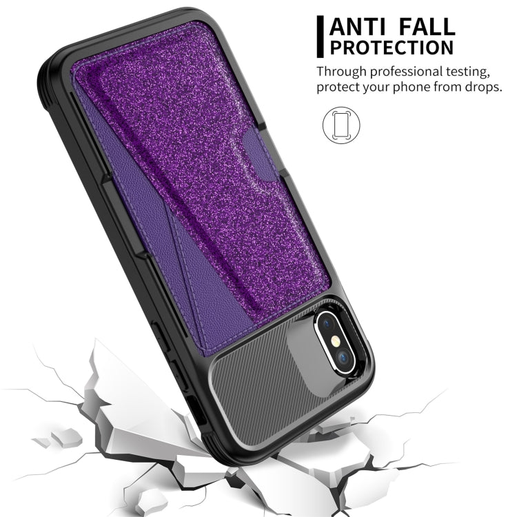 For iPhone X / XS Glitter Magnetic Card Bag Leather Case