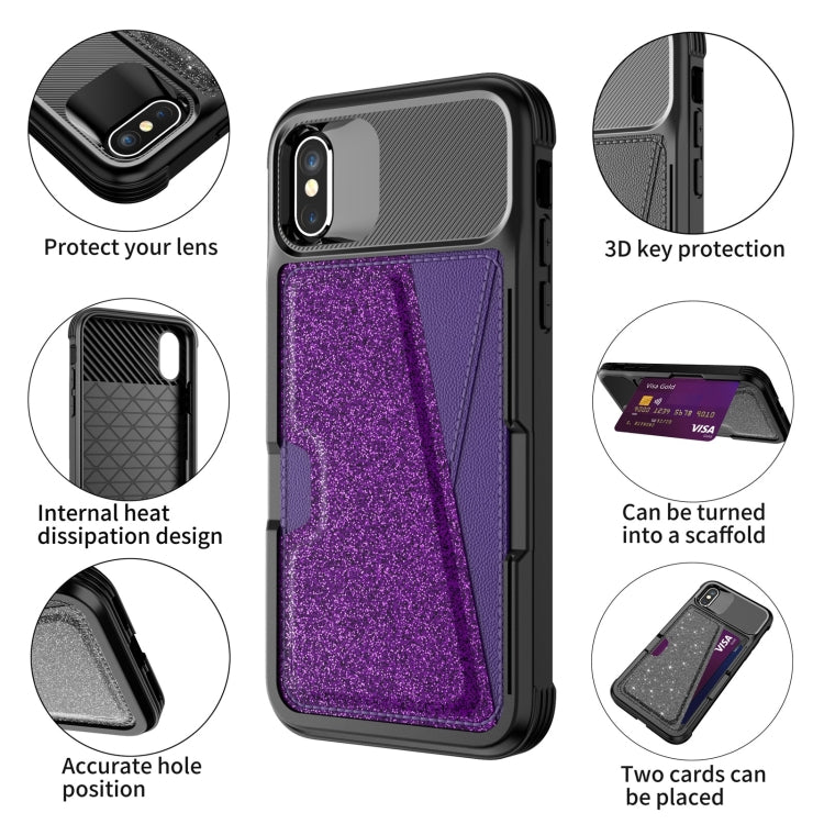 For iPhone X / XS Glitter Magnetic Card Bag Leather Case