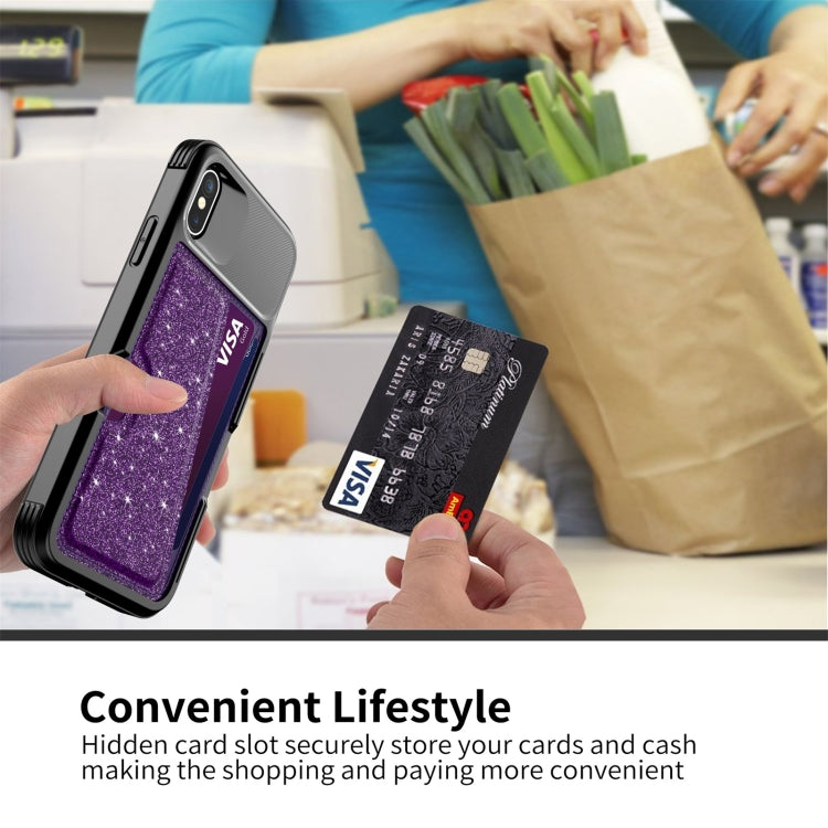 For iPhone X / XS Glitter Magnetic Card Bag Leather Case