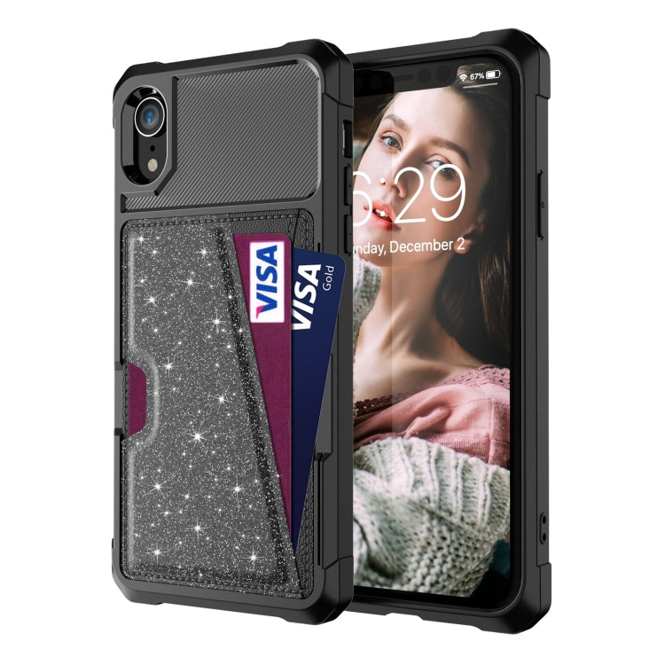 For iPhone XR Glitter Magnetic Card Bag Phone Case