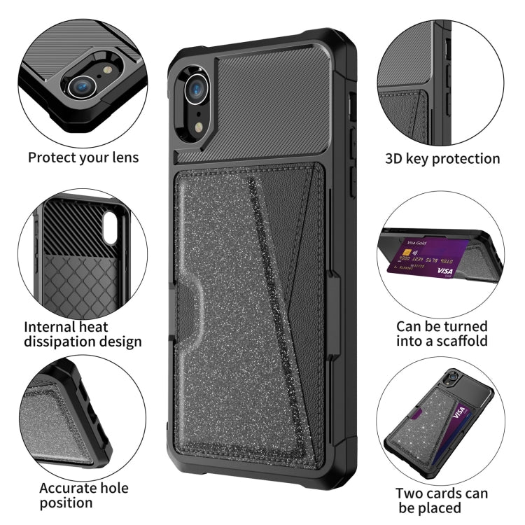 For iPhone XR Glitter Magnetic Card Bag Phone Case