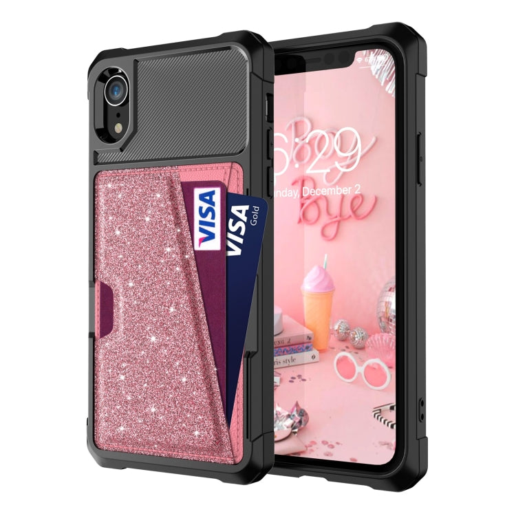 For iPhone XR Glitter Magnetic Card Bag Phone Case