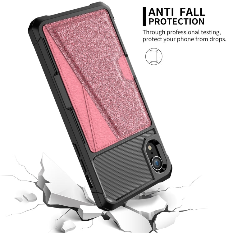 For iPhone XR Glitter Magnetic Card Bag Phone Case