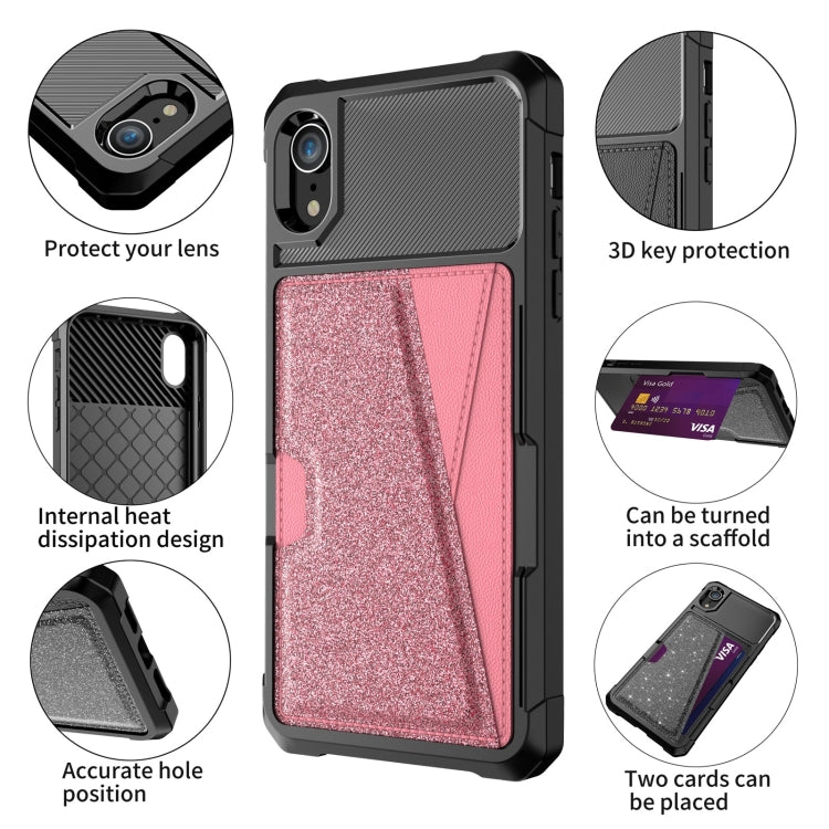 For iPhone XR Glitter Magnetic Card Bag Phone Case